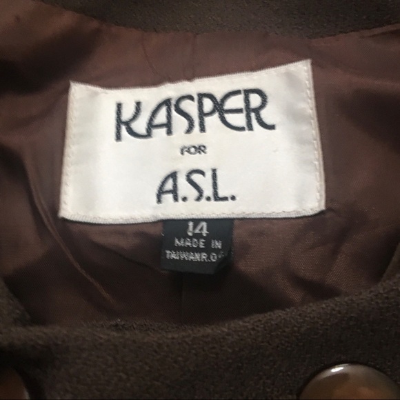 Vintage Kasper for ASL Wool Blazer Jacket Faux Suede Trim VTG Brown Buttons 14 - Picture 8 of 15